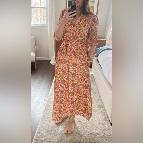 dRA Los Angeles Floral Block Print Maxi Dress Medium Tie Waist Anthropologie - Picture 6 of 6
